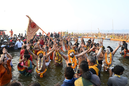 Flower shower on pilgrims