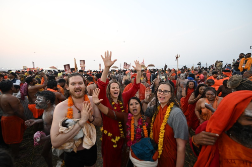 Flower shower on pilgrims