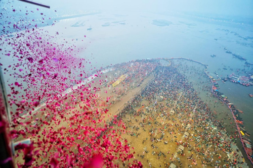 Flower shower on pilgrims