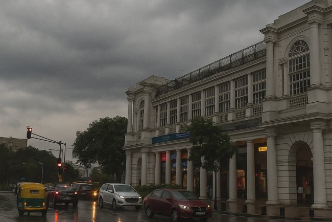 Cloudy Morning and Light Rain Bring Cool Weather to Delhi