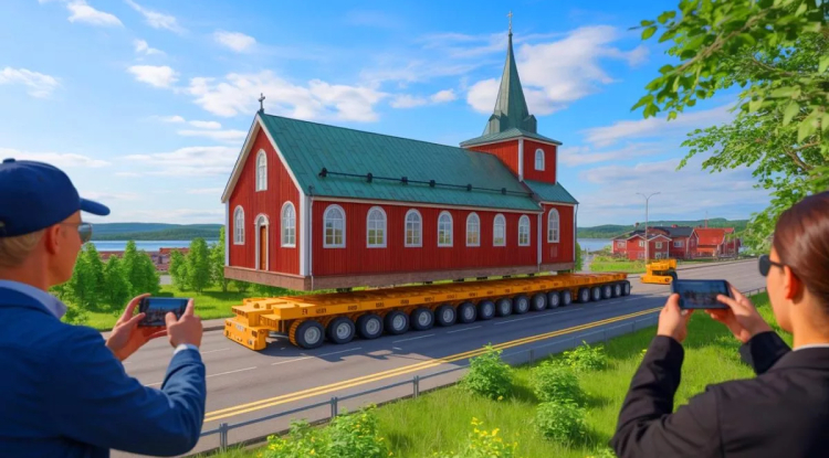 Sweden Moves Historic Kiruna Church 3 Miles on Robot Transporters