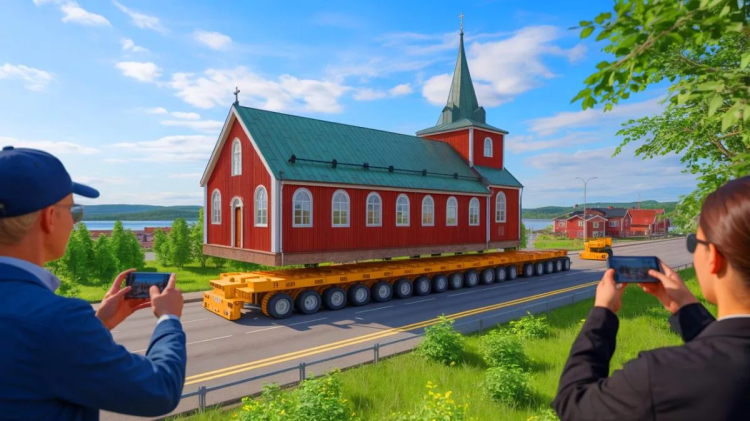 Sweden Moves Historic Kiruna Church 3 Miles on Robot Transporters