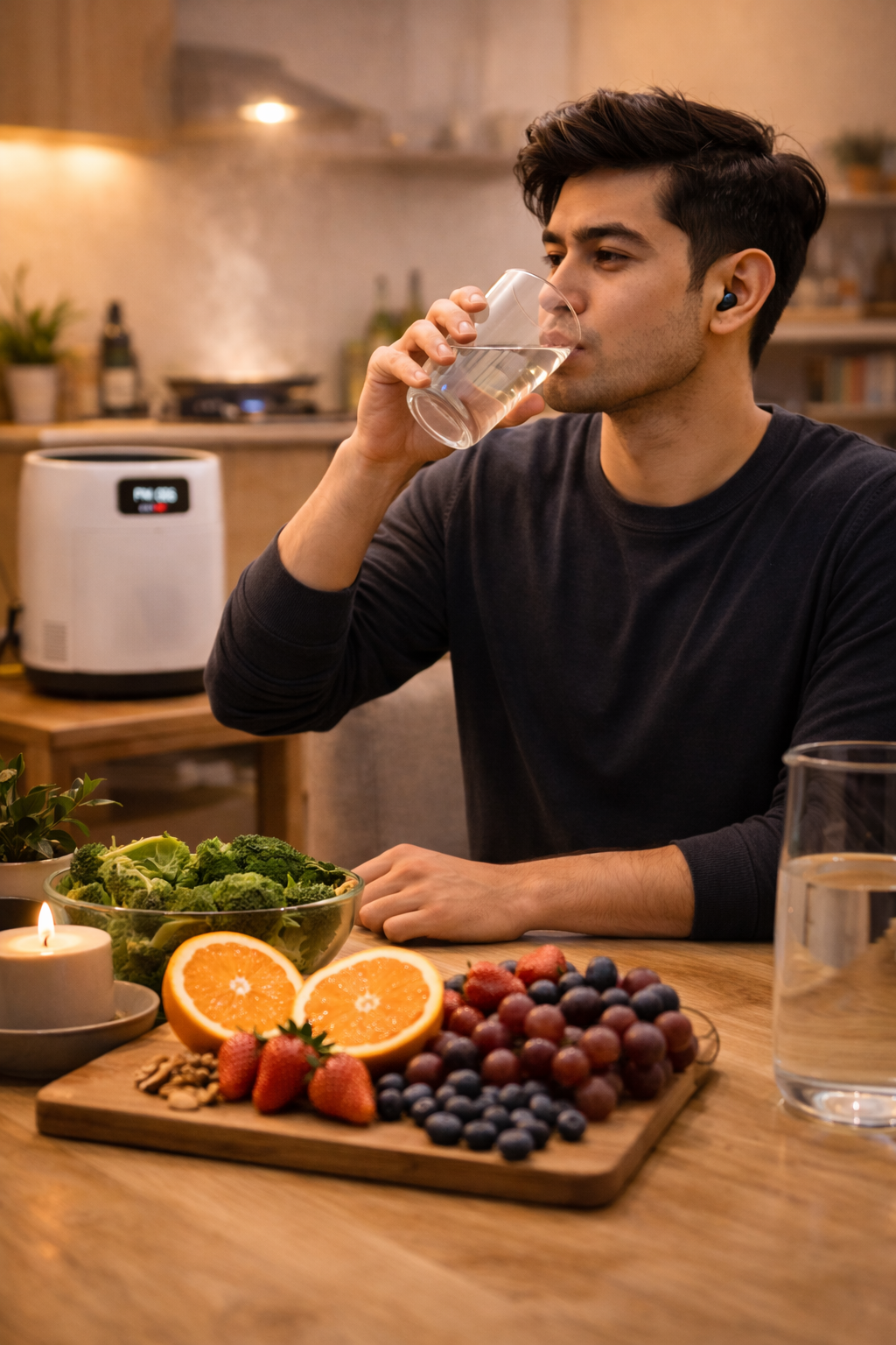 Drink plenty of water and eat fruits rich in antioxidants to support lung health.